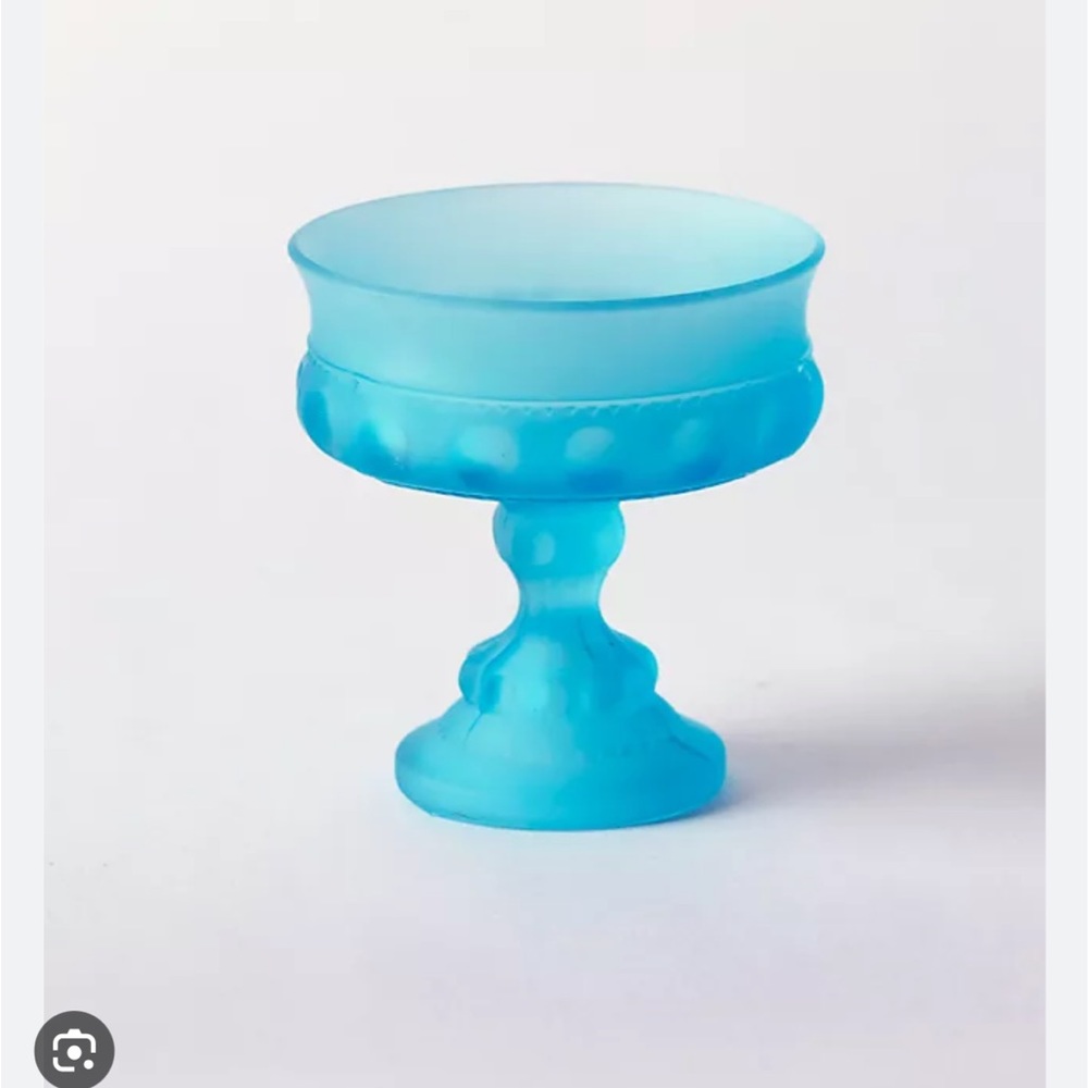 Anthropologie Blue Satin Glass Footed Compote
